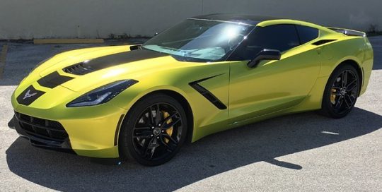 Chevy Corvette wrapped in Arlon UPP Electric Lime vinyl