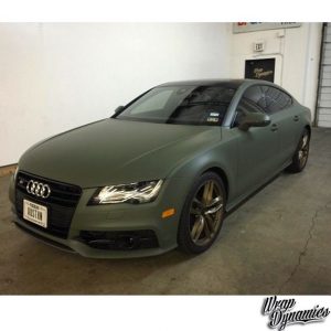 Audi A7 wrapped in Matte Military Green vinyl