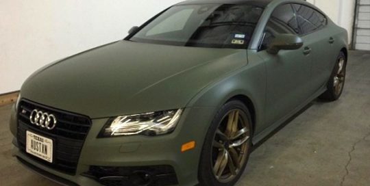Audi A7 wrapped in Matte Military Green vinyl