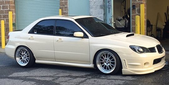 Subie WRX wrapped in Gloss Light Ivory vinyl