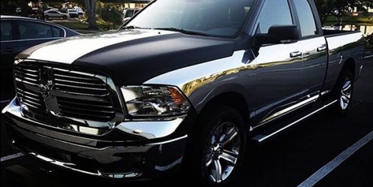 Ram Truck wrapped in Avery SW Silver Chrome and Matte Black vinyl