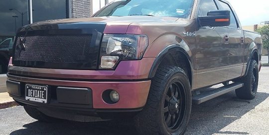 Ford F150 wrapped in Orafol 970RA Shift Effect Aubergine/Bronze vinyl
