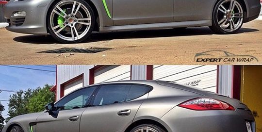 Porsche Panamera wrapped in Avery SW Gunmetal Metallic vinyl