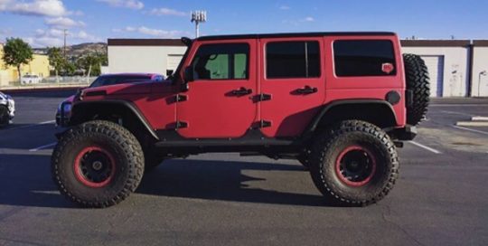 Jeep Wrangler wrapped in Avery SW Matte Cherry Metallic vinyl