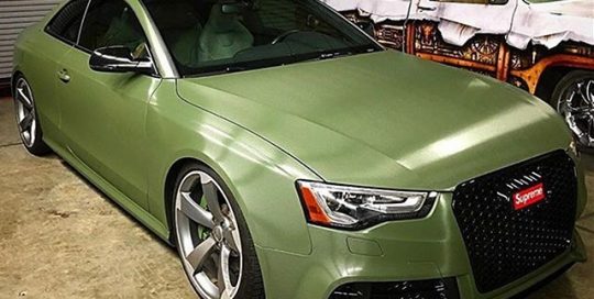 Audi RS5 wrapped in Matte Military Green with the new 8900 Brushed overlaminate vinyl