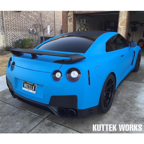 Nissan GTR wrapped in Arlon UPP Matte Riviera Blue vinyl
