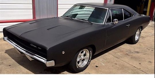 Dodge Charger 68 wrapped in Matte Deep Black vinyl