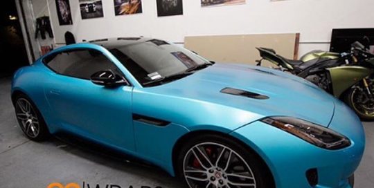 Jaguar F-Type wrapped in Satin Ocean Shimmer vinyl