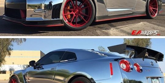 Nissan GTR wrapped in Avery SW Chrome vinyl