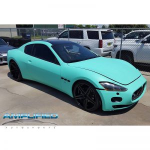 Maserati Granturismo wrapped in Avery SW Matte Vintage Green (close to Tiffany Blue) vinyl