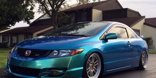 Honda City wrapped in Orafol 970RA Shift Effect Gloss Aquamarine vinyl