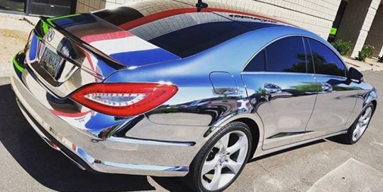 Mercedes Benz CLS550 wrapped Avery SW Silver Chrome vi