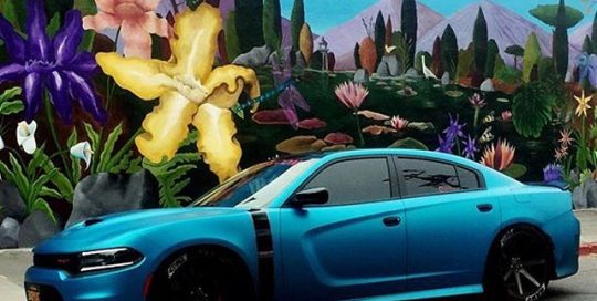 Dodge Charger wrapped in Satin Ocean Shimmer vinyl
