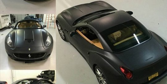Ferrari California wrapped in Matte Deep Black vinyl