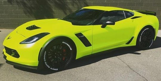 Chevy Corvette Z06 wrapped in Satin Neon Fluorescent Yellow vinyl
