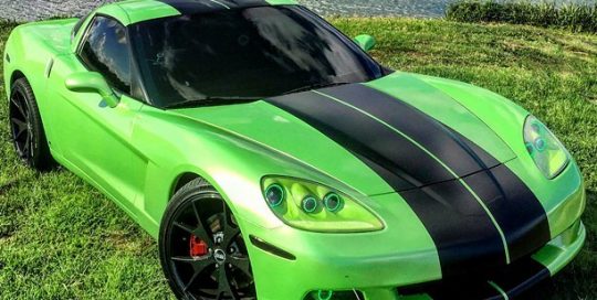 Chevy Corvette C6 wrapped in Avery SW Light Green Pearlescent and Satin Black vinyls