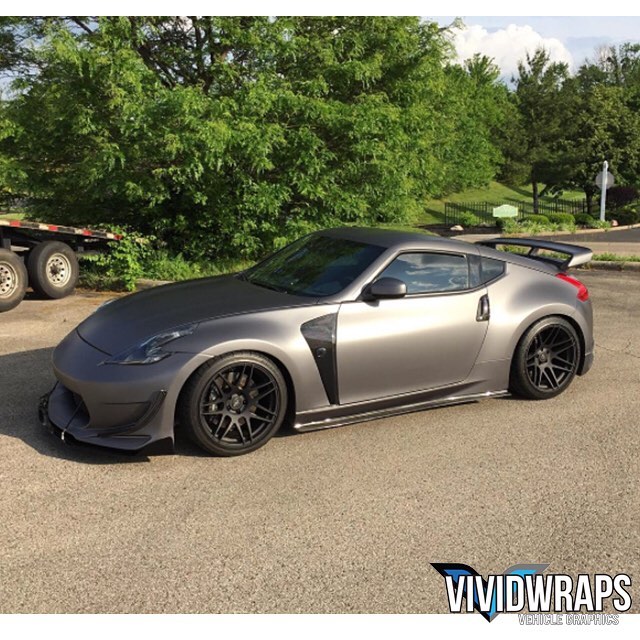 Nissan 370z wrapped in Matte Dark Gray vinyl