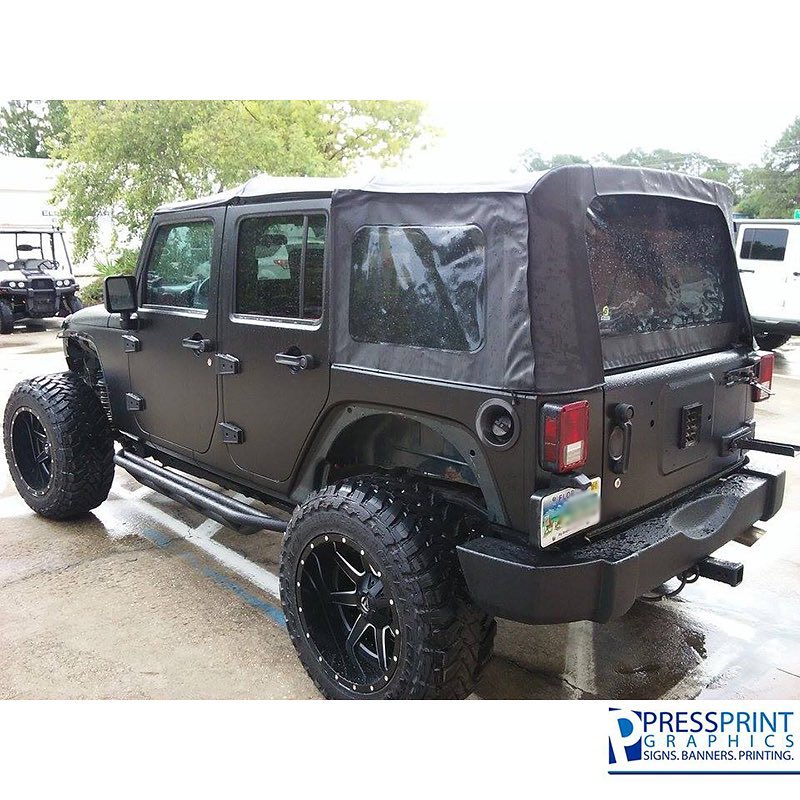 Jeep Wrangler wrapped in Matte Black vinyl
