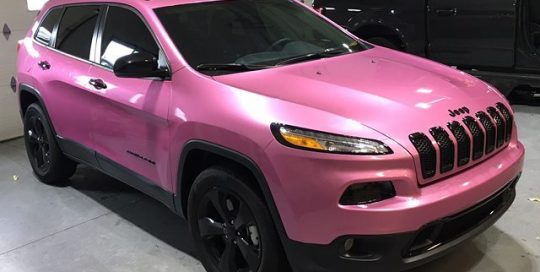 Jeep Cherokee wrapped in Gloss Raspberry Fizz vinyl