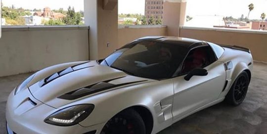Chevrolet Corvette wrapped in Avery SW Satin Pearl White vinyl