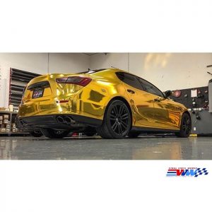 Maserati Ghibli wrapped in Avery SW Gold Chrome vinyl