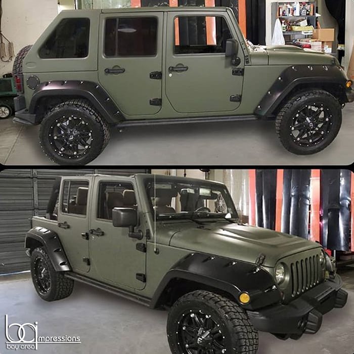 Jeep Wrangler wrapped in 3M 1080 Matte Military Green vinyl