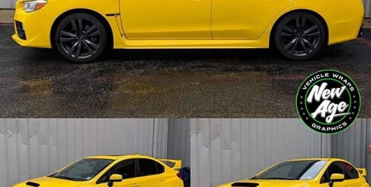 Subaru WRX wrapped in Avery SW Gloss Yellow vinyl