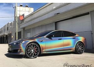 Tesla Car Series wrapped in ColorFlip Gloss Psychedelic shade shifting vinyl