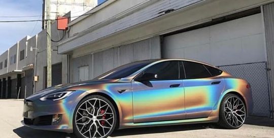 Tesla Car Series wrapped in ColorFlip Gloss Psychedelic shade shifting vinyl