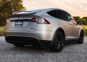 Tesla wrapped in 3M 1080 Matte Dark Gray vinyl