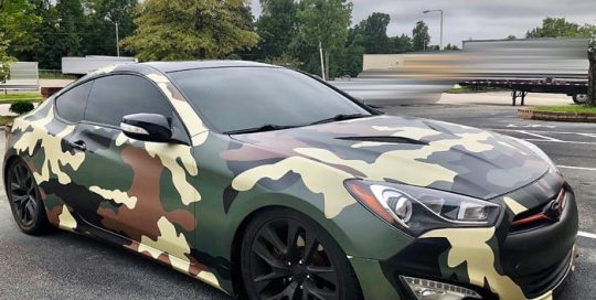 Hyundai Genesis wrapped in custom printed Avery 1105 EZRS vinyl with 1370z Luster overlaminate