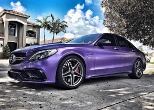 Mercedes Benz wrapped in Avery SW900 Satin Purple Metallic vinyl