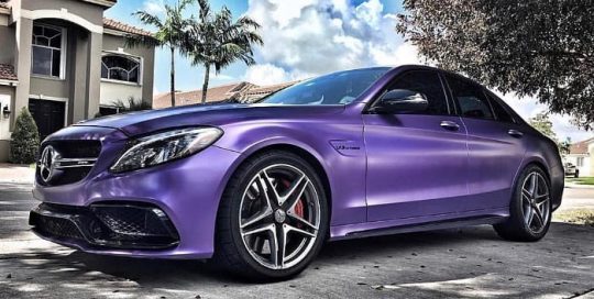 Mercedes Benz wrapped in Avery SW900 Satin Purple Metallic vinyl