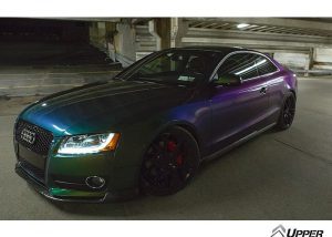 Audi A5 Wrapped in Avery Gloss Urban Jungle SilverGreenPurple Shade Shifting Vinyl