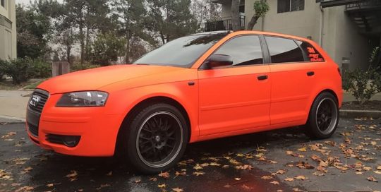 Audi Wrapped in 3M Satin Neon Fluorescent Orange Vinyl
