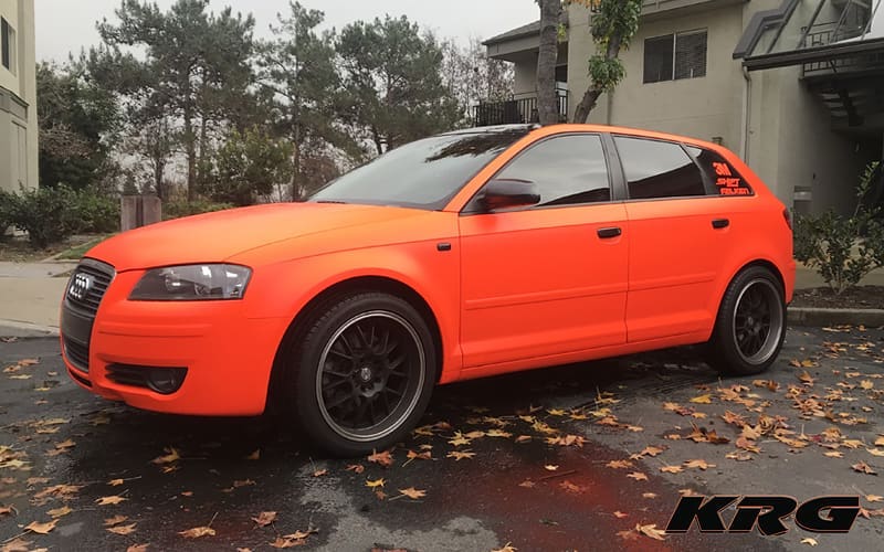 Audi Wrapped in 3M Satin Neon Fluorescent Orange Vinyl - Vinyl Wrap