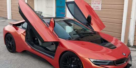 BMW I8 Wrapped in Orafol Shift Effect Gloss Sunset Shift RedOrange Shade Shifting Vinyl