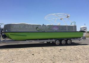 Boat Wrapped in Custom Printed 3M IJ180mC-120 Satin White Aluminum Vinyl