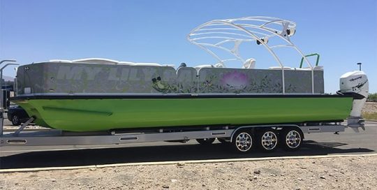 Boat Wrapped in Custom Printed 3M IJ180mC-120 Satin White Aluminum Vinyl