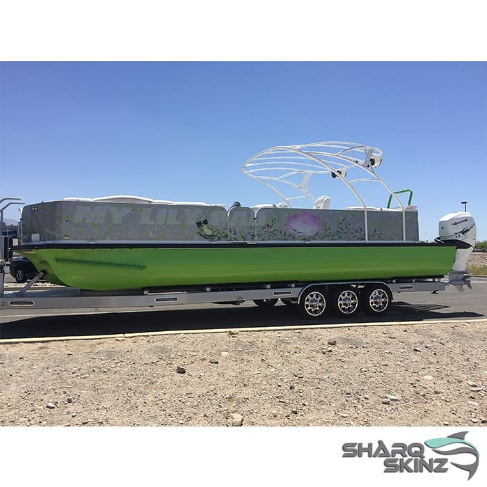 Boat Wrapped in Custom Printed 3M IJ180mC-120 Satin White Aluminum Vinyl