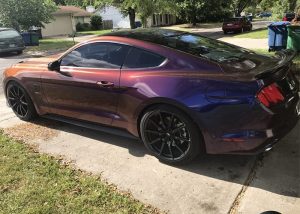 Ford Mustang Wrapped in Avery ColorFlow Gloss Roaring Thunder BlueRed Shade Shifting Vinyl