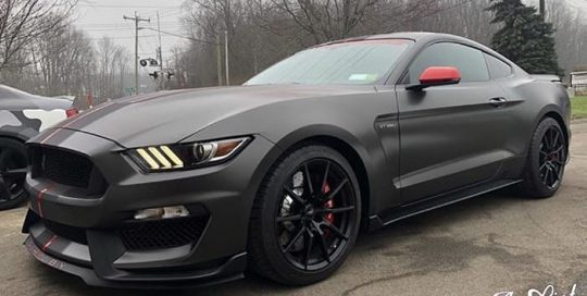 Ford Mustang Wrapped in Avery Satin Dark Basalt Vinyl