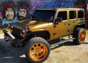Jeep Wrangler Wrapped in Avery ColorFlow Satin Rising Sun RedGold Shade Shifting Vinyl