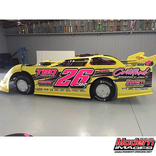 Race Car Wrapped in Custom Printed Orafol 3165RA and 210 Gloss Laminate with 6510 Fluorescent Pink Vinyl