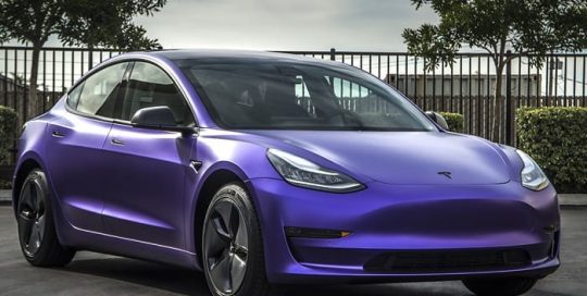 Tesla Model3 Wrapped in Avery SW Satin Purple Metallic & Satin Black Vinyls