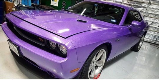 Dodge wrapped in Avery SW Metallic Diamond Purple vinyl