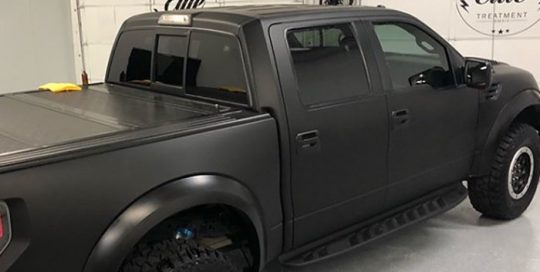 Ford Raptor wrapped in Avery SW Matte Black vinyl