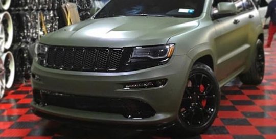 Jeep wrapped in 3M 1080 Matte Military Green vinyl