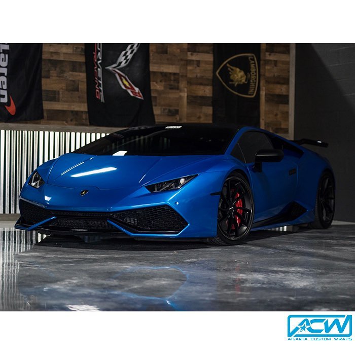 Lamborghini Huracan wrapped in 3M 1080 Gloss Fire Blue vinyl