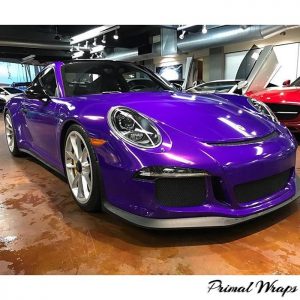 Porsche Gt3 wrappped in 3M 1080 Gloss Plum Explosion vinyl